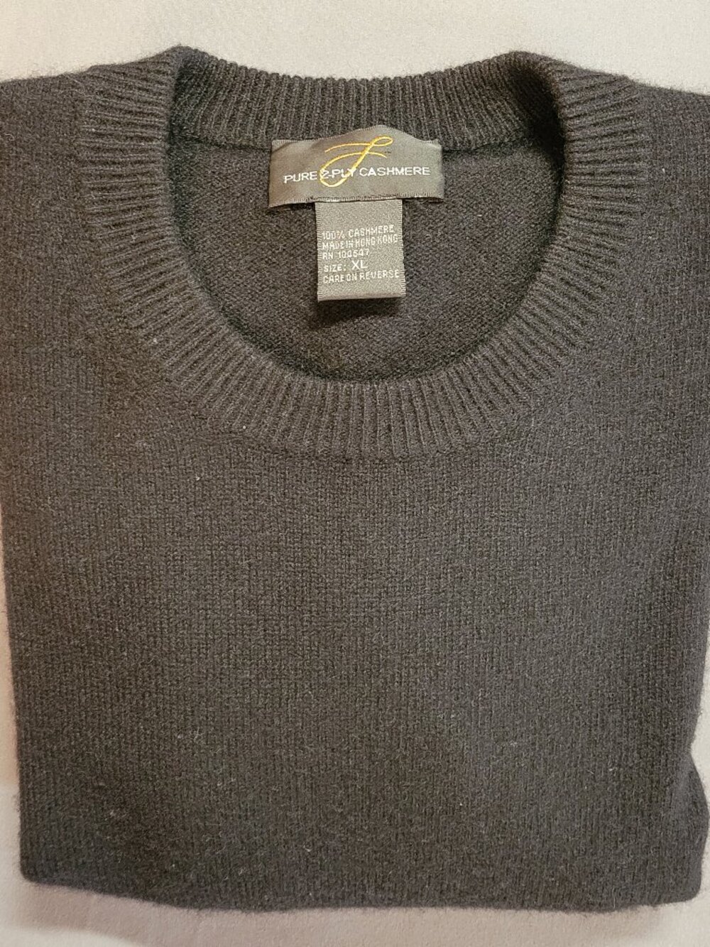 Pure 2-Ply 100% Cashmere Men's XL Long Sleeve Black Crew Neck Pullover Sweater.